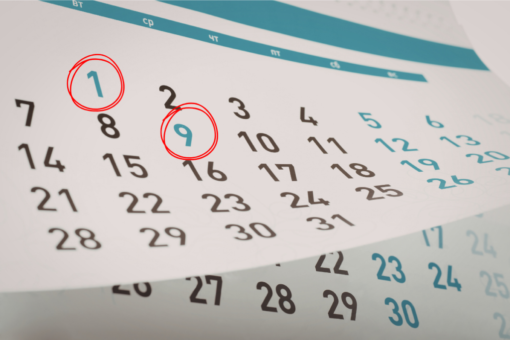 月のスケジュールを確認するカレンダー