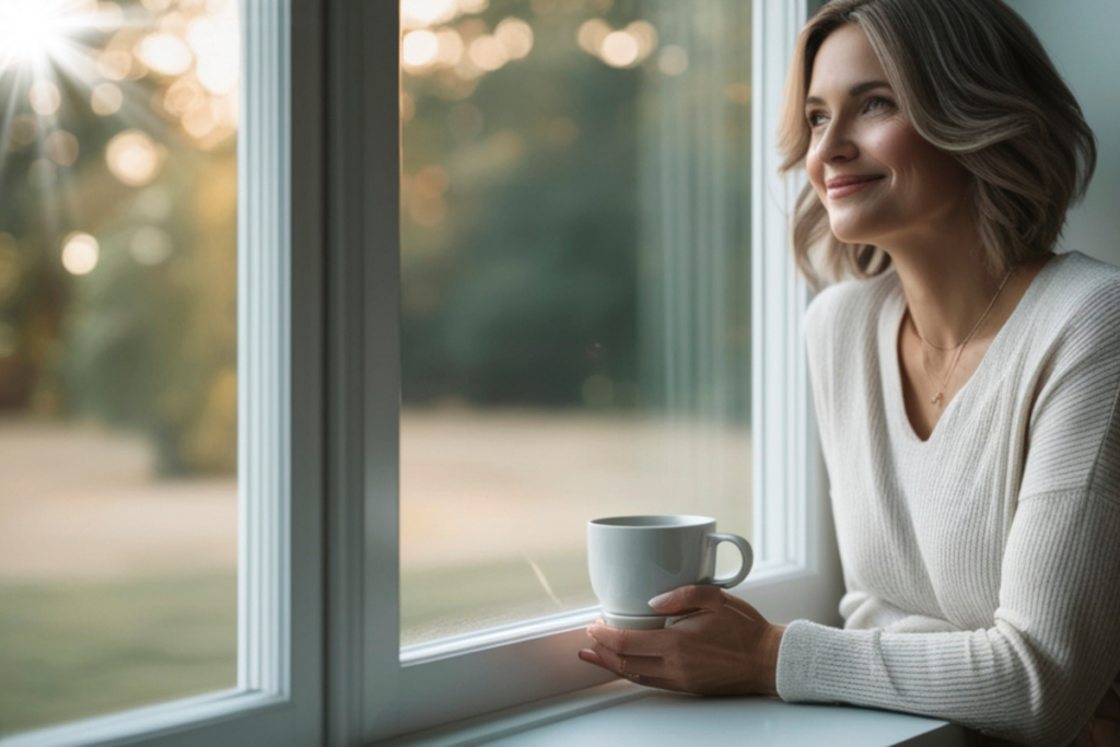 教員を辞めた後に後悔していないと感じている女性のイメージ